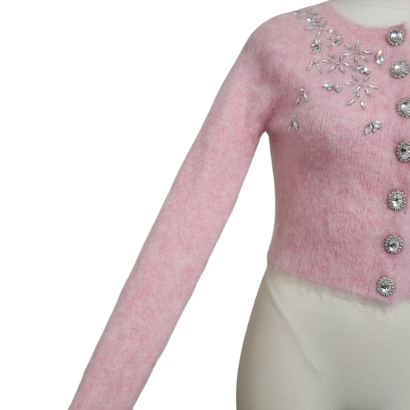 Embellished-Mohair-Blend-Cardigan-by-Rabanne Chic Pink Embellished Cardigan XS - Picture 8 of 12
